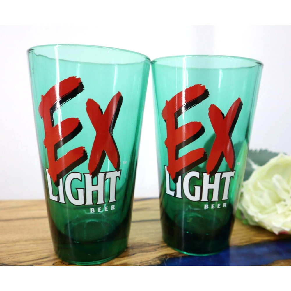 Lot of 2 Anchor Hocking Heilemans EX Light Beer Green Pint Glass New Old Stock